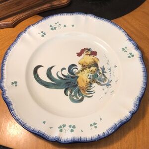 New - Vintage Les Coqs Rooster Platter 14.5" Luneville France large porcelain